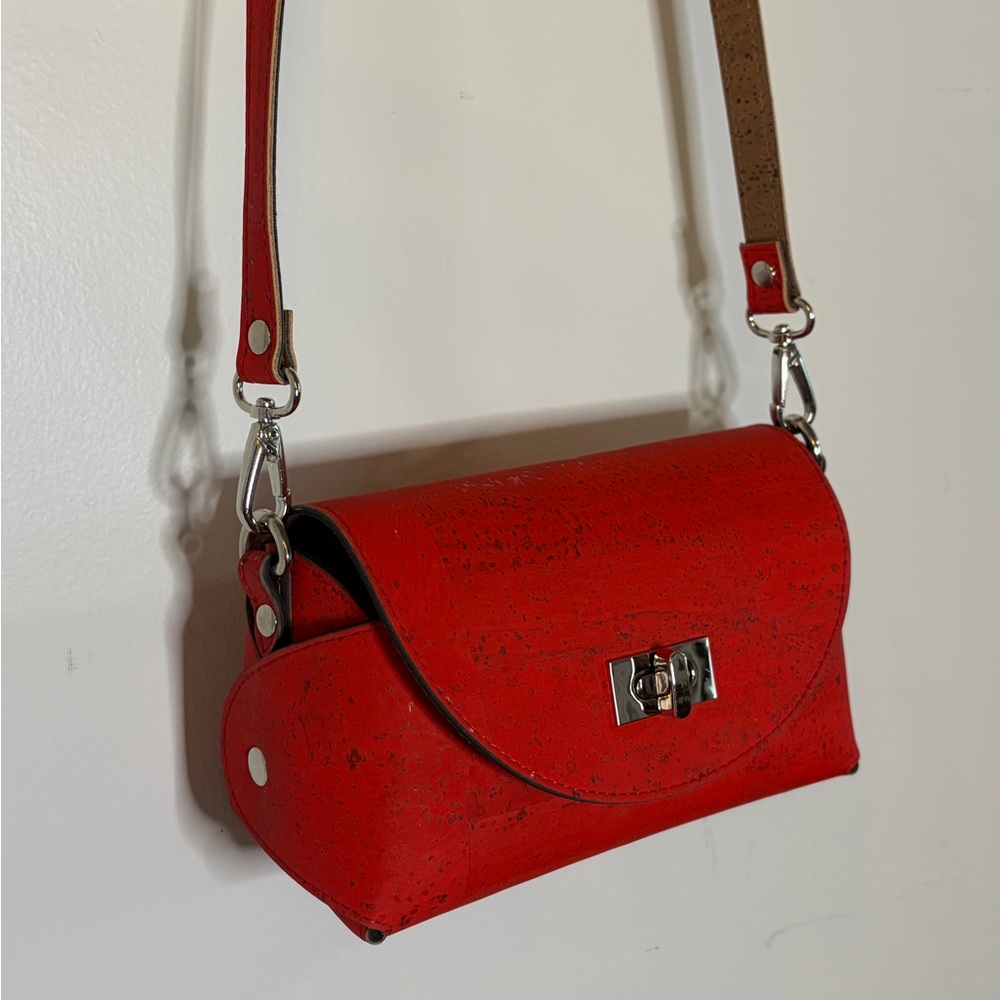 Red Cork Crossbody Bag with Turn-Lock Closure
